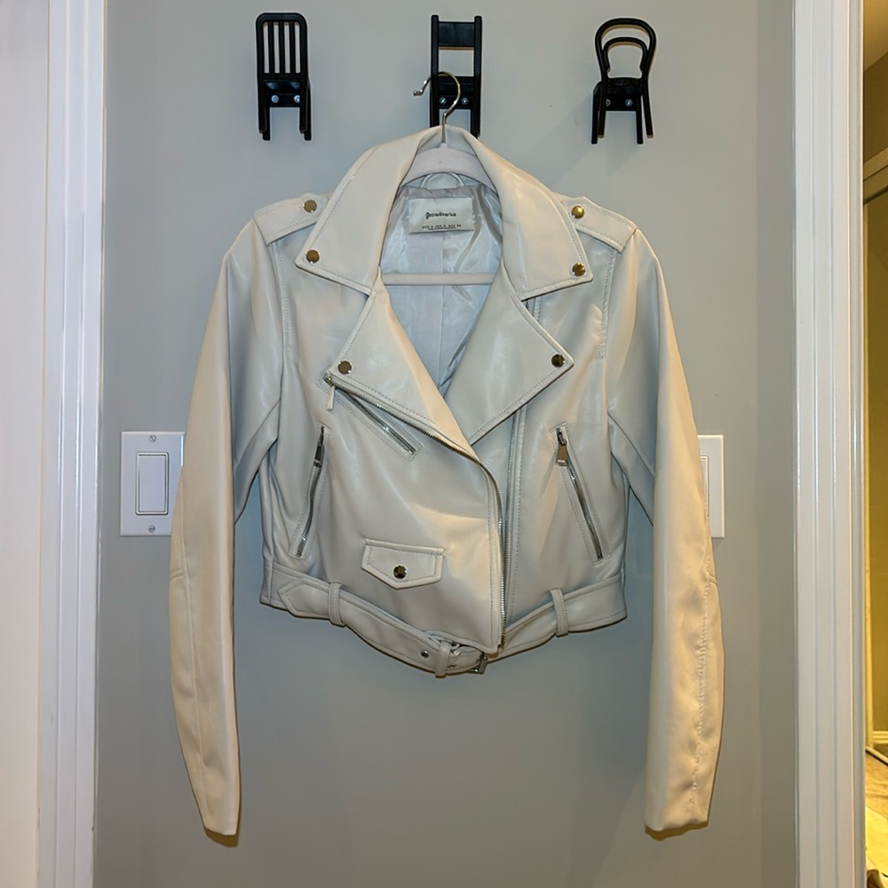 Faux Leather Jacket in Cream